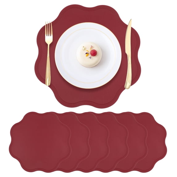 Unique Bargains Set of 6 Faux Leather Placemats for Kitchen Table Decor Red 15"x15"