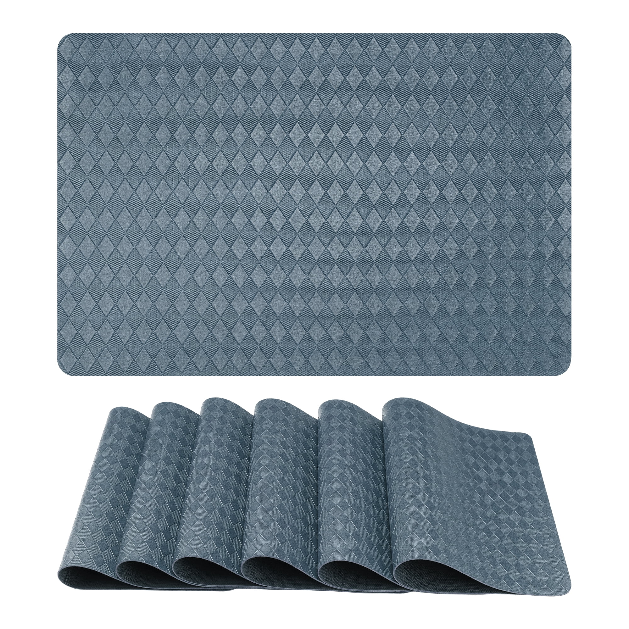 Unique Bargains Set of 6 Leather Placemats for Kitchen Dining Table Dark Blue