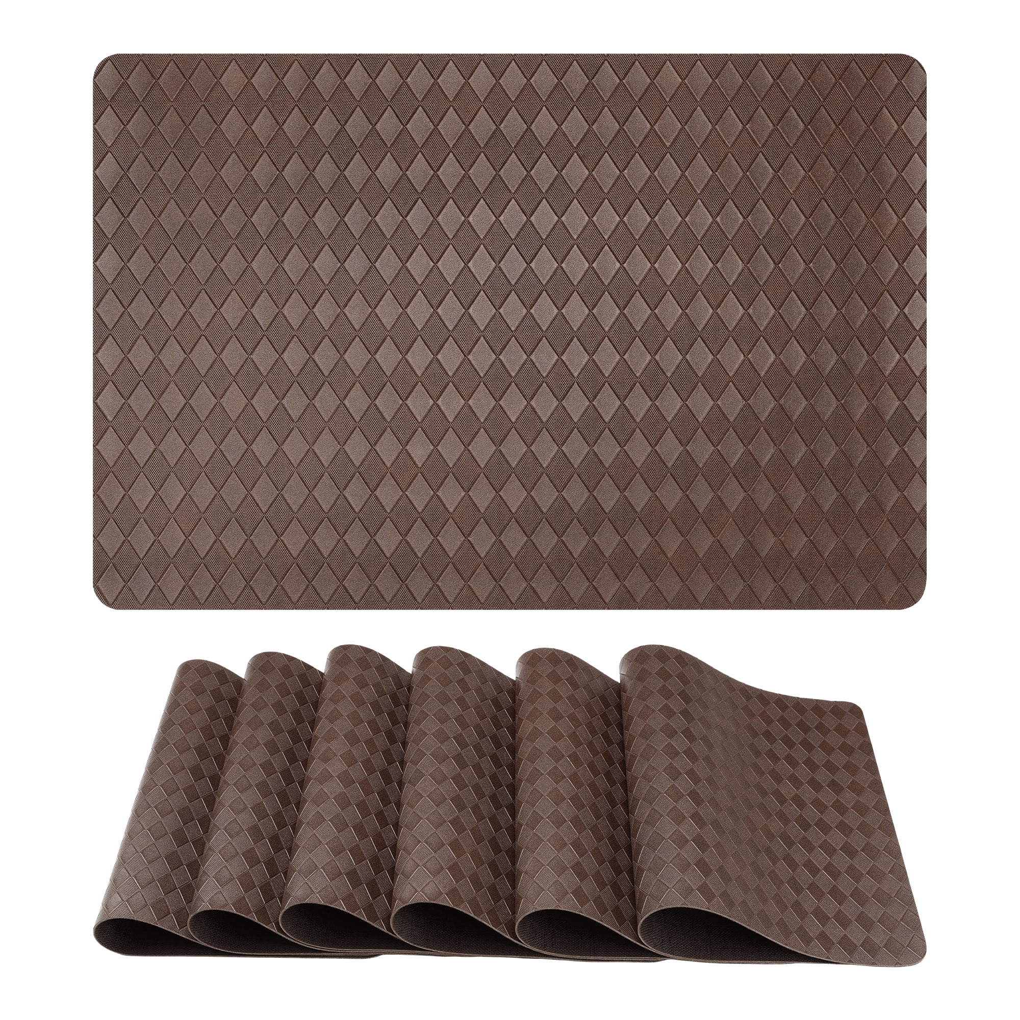 Unique Bargains Set of 6 Leather Placemats for Kitchen Dining Table Dark Brown