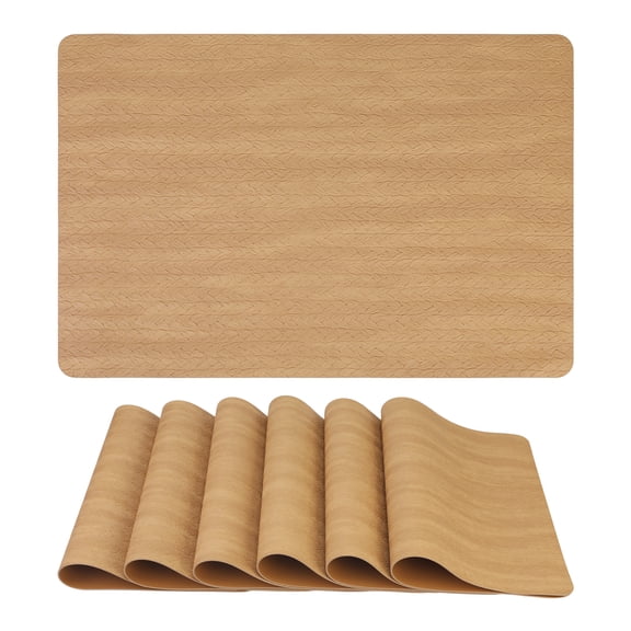 Unique Bargains Set of 6 Leather Placemats for Kitchen Dining Table Decor Gold