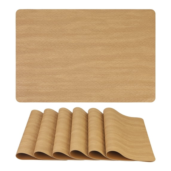 Unique Bargains Set of 6 Leather Placemats for Kitchen Dining Table Decor Gold