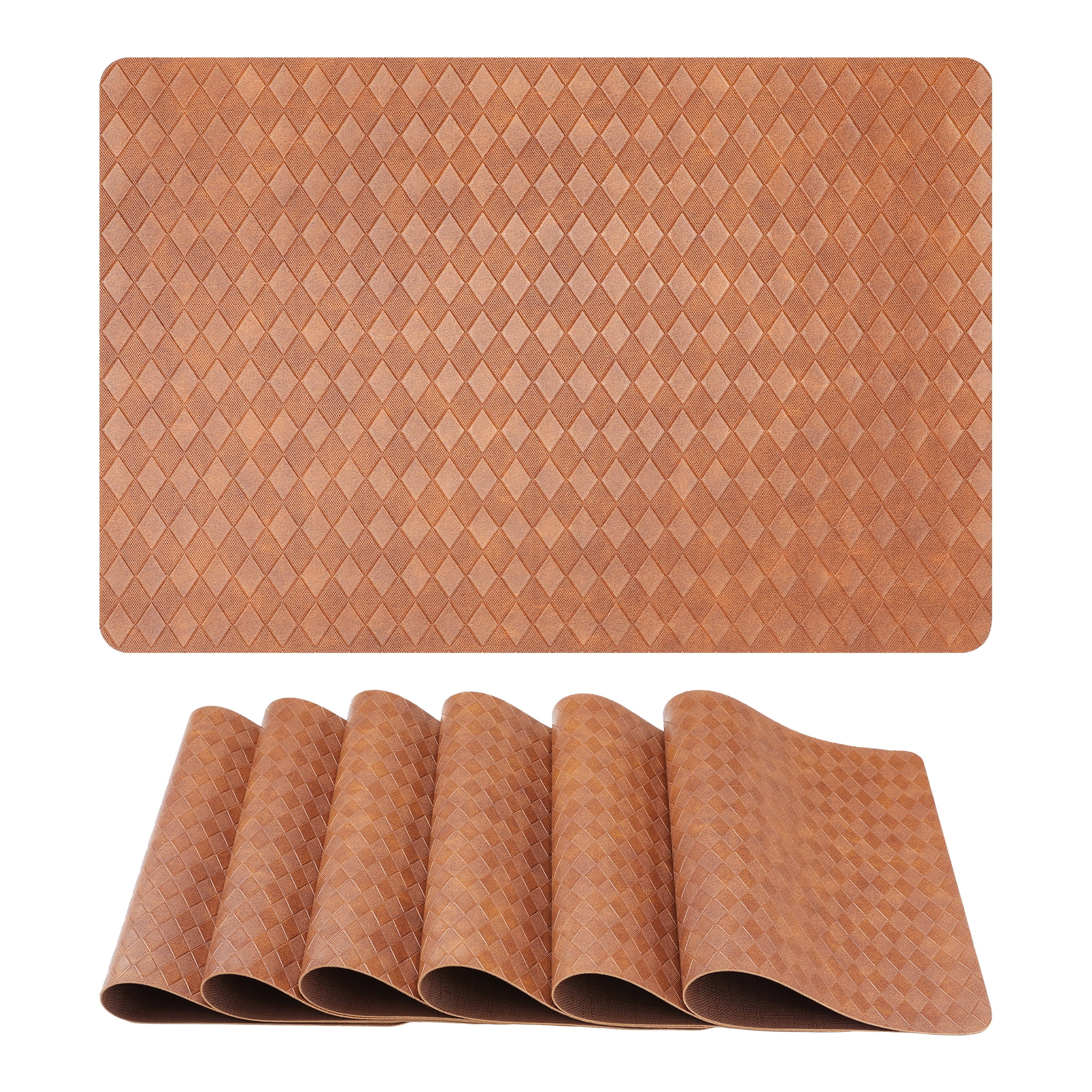 Unique Bargains Set of 6 Leather Placemats for Kitchen Dining Table Light Brown