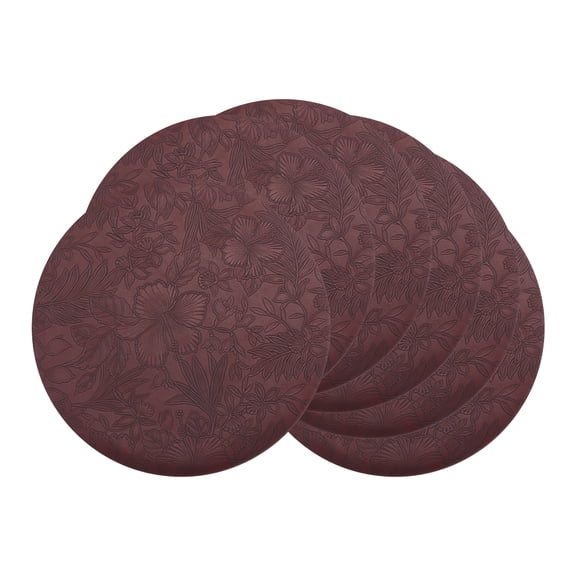 Unique Bargains Set of 6 Leather Round Placemats for Kitchen Dining Table Dark Brown
