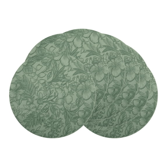 Unique Bargains Set of 6 Leather Round Placemats for Kitchen Dining Table Green