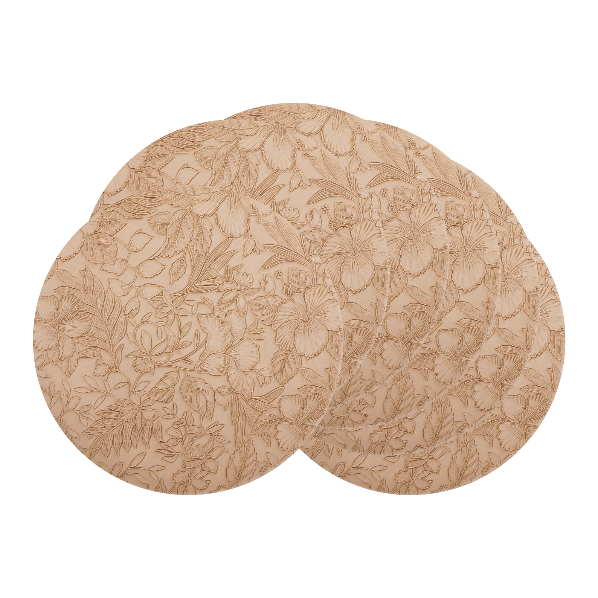 Unique Bargains Set of 6 Leather Round Placemats for Kitchen Dining Table Khaki