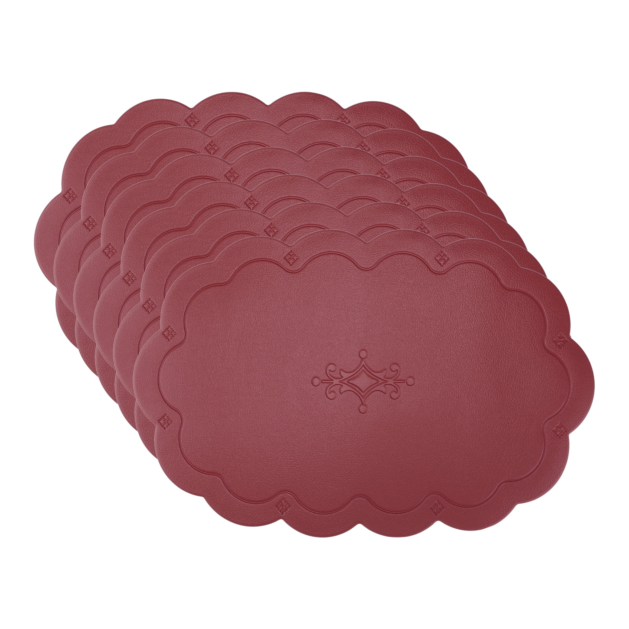 Unique Bargains Set of 6 Leather Waterproof Placemats for Kitchen Dining Table Wine Red