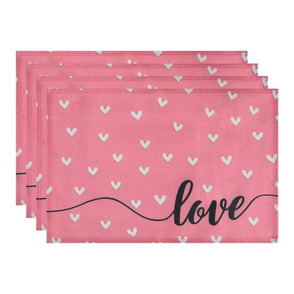 Unique Bargains Set of 6 Love Hearts Placemats for Anniversaries Pink