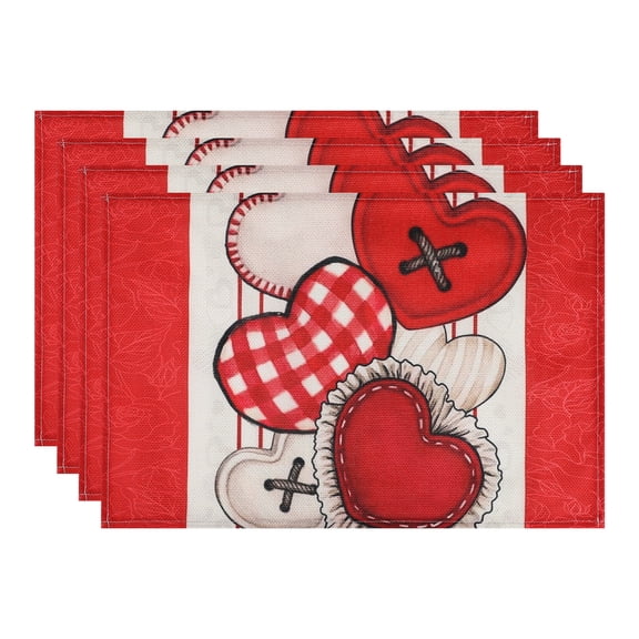 Unique Bargains Set of 6 Love Hearts Placemats for Anniversaries Red Floral