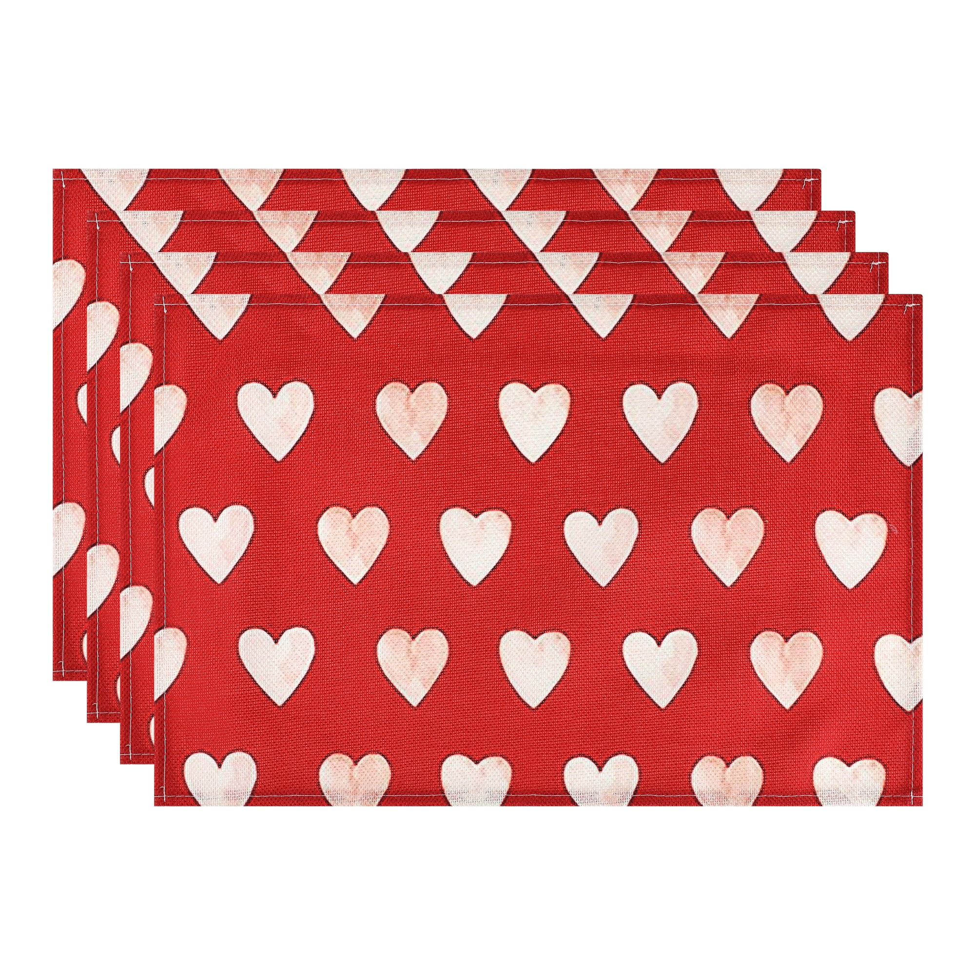 Unique Bargains Set of 6 Love Hearts Placemats for Anniversaries Red/White
