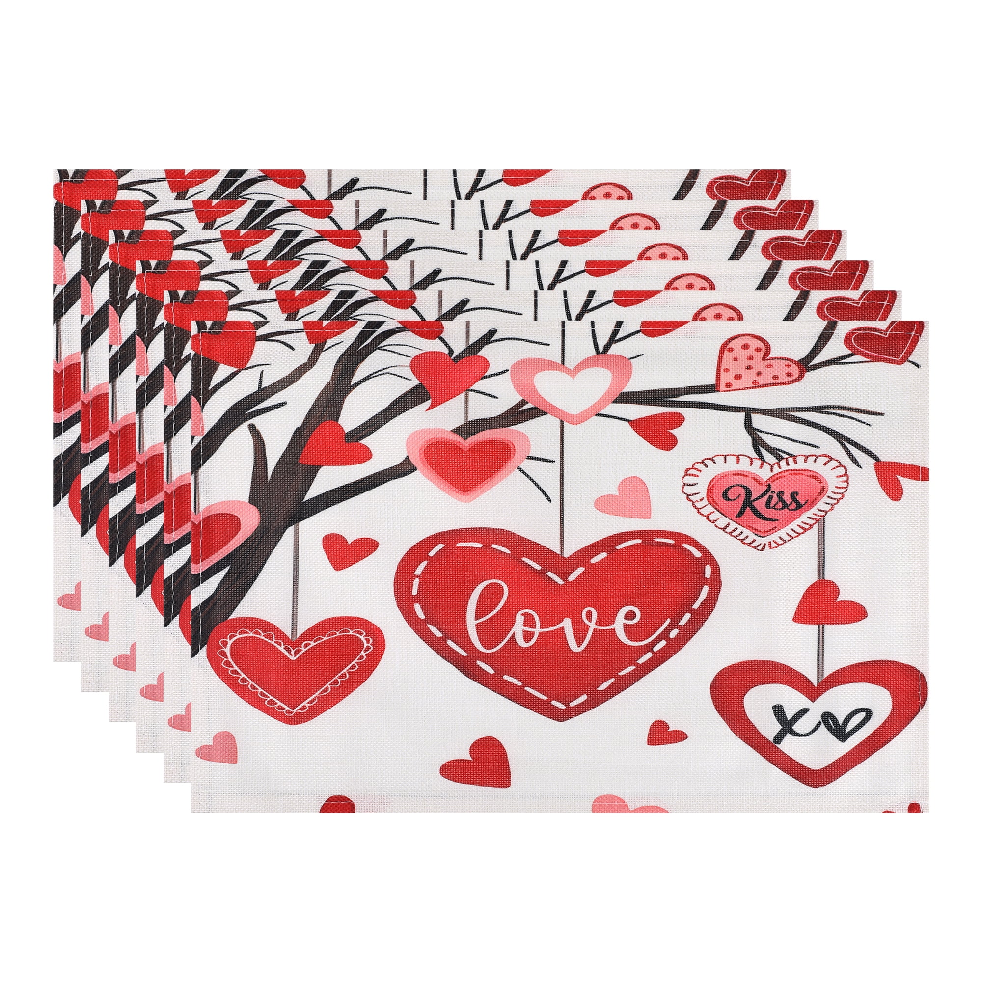 Unique Bargains Set of 6 Love Hearts Placemats for Dining Table Love