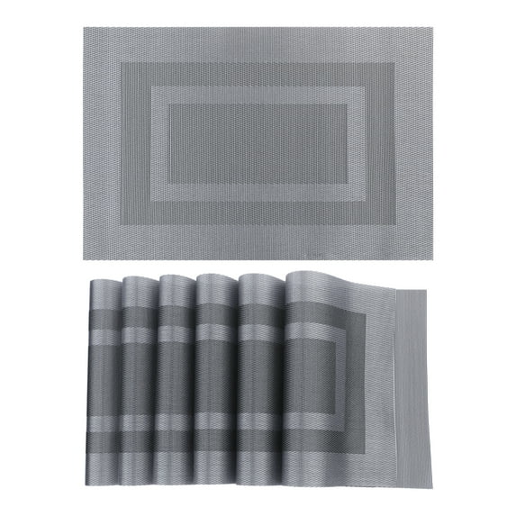 Unique Bargains Set of 6 Placemats for Kitchen Table Decor Silver Black
