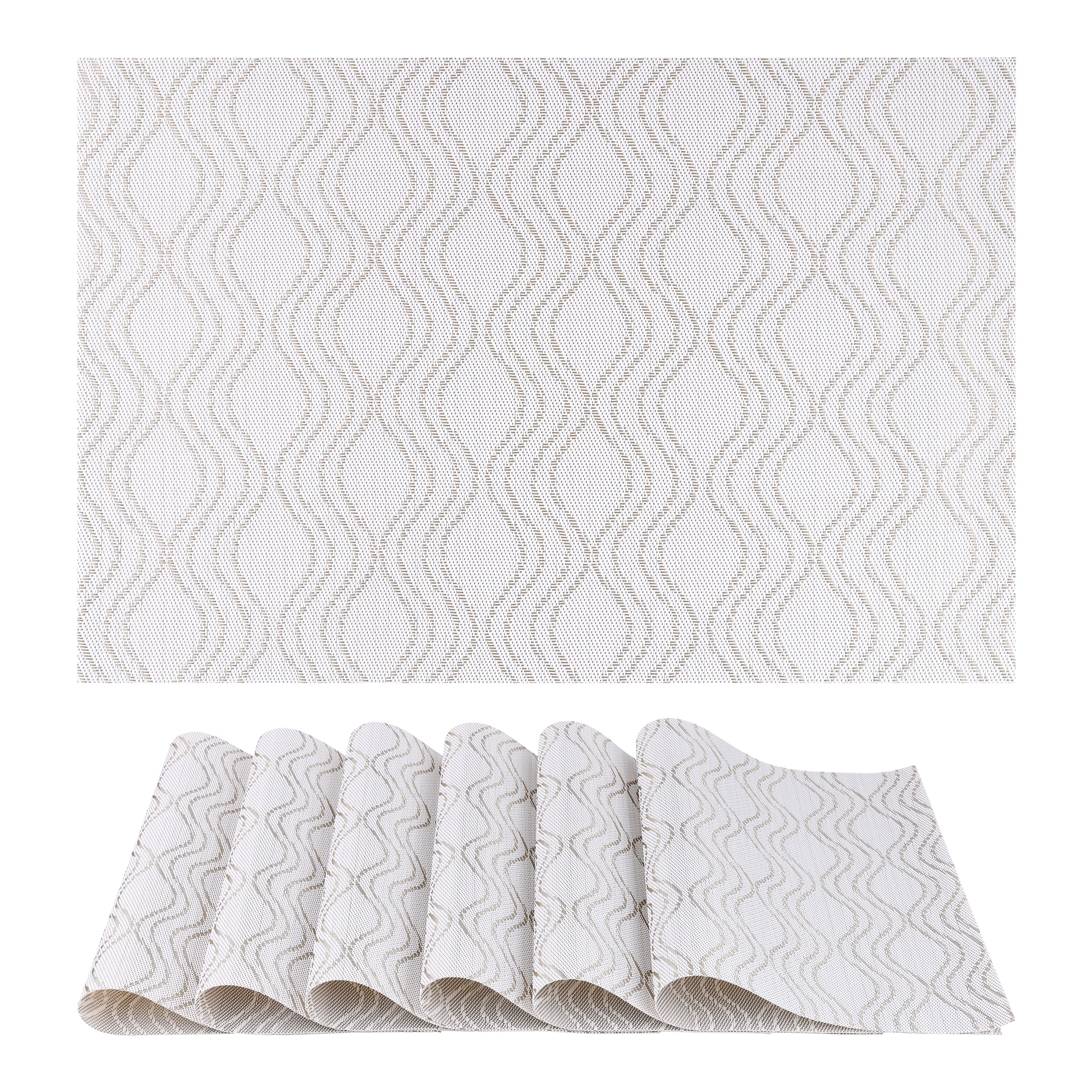 Unique Bargains Set of 6 Plastic Placemats Kitchen Mat for Dining Table Decor Beige