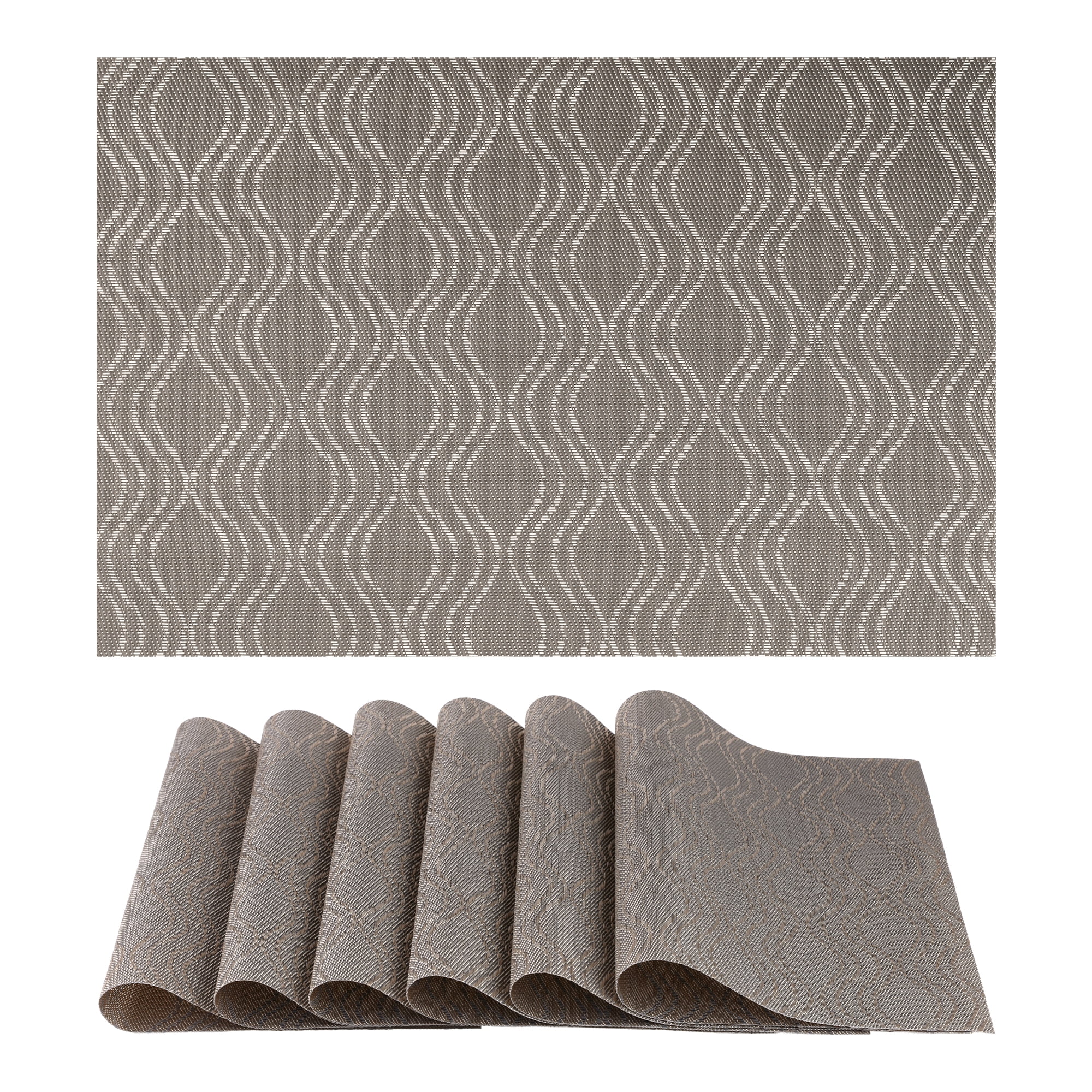 Unique Bargains Set of 6 Plastic Placemats Kitchen Mat for Dining Table Decor Dark Gold