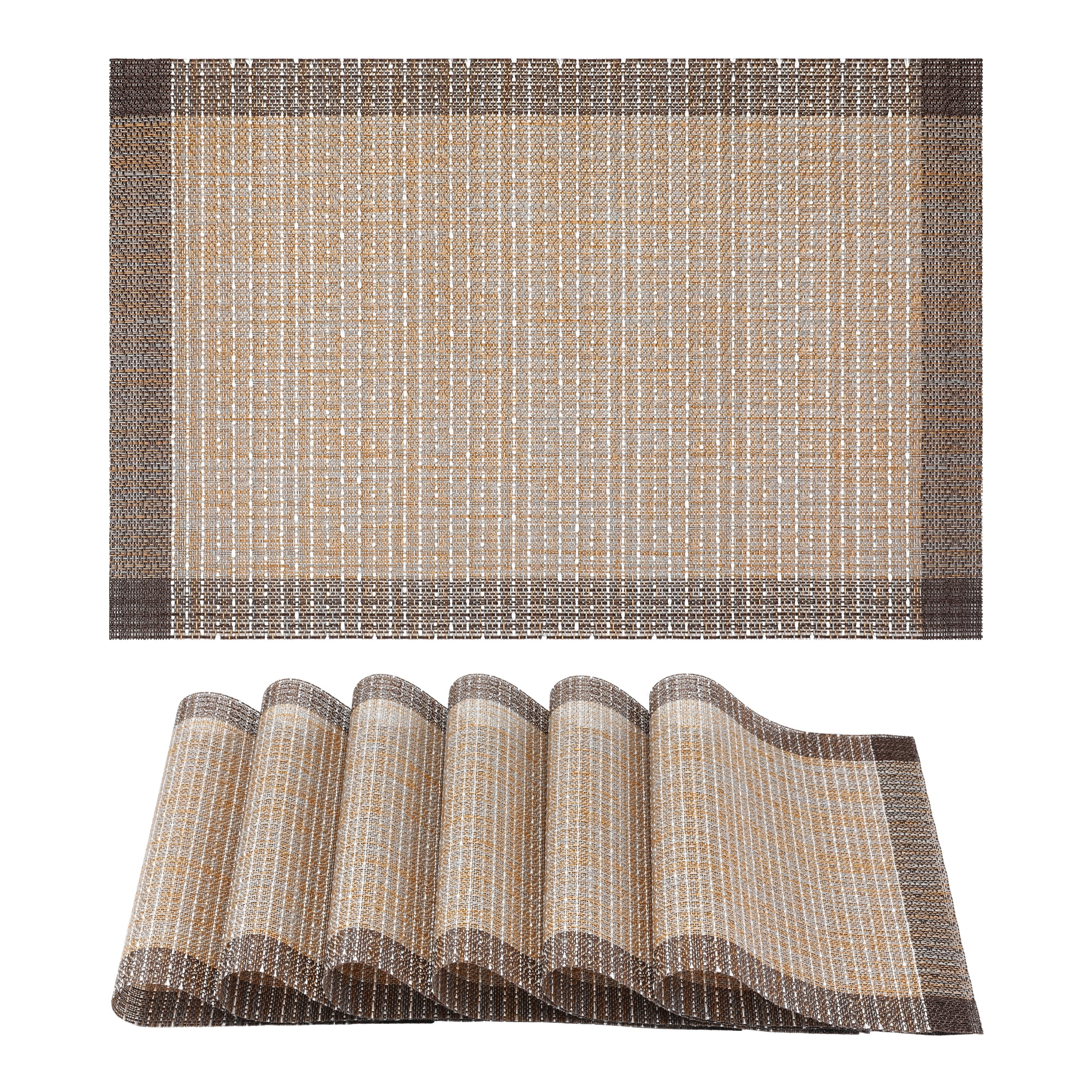 Unique Bargains Set of 6 Plastic Placemats for Table Decor Indoor Outdoor Coffee