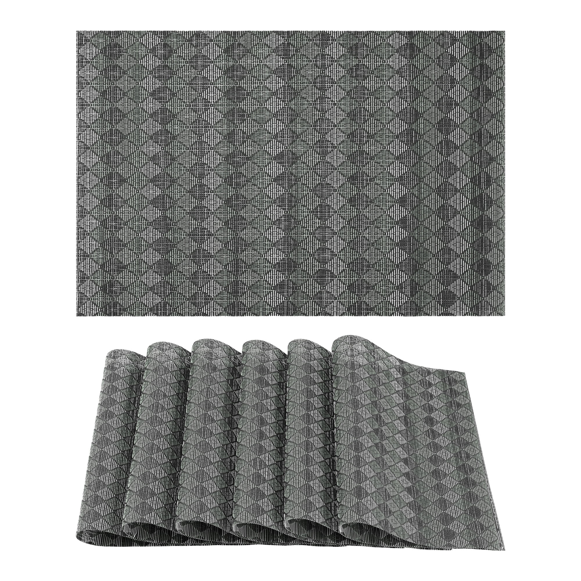 Unique Bargains Set of 6 Plastic Wipeable Placemats for Dining Table Decor Black