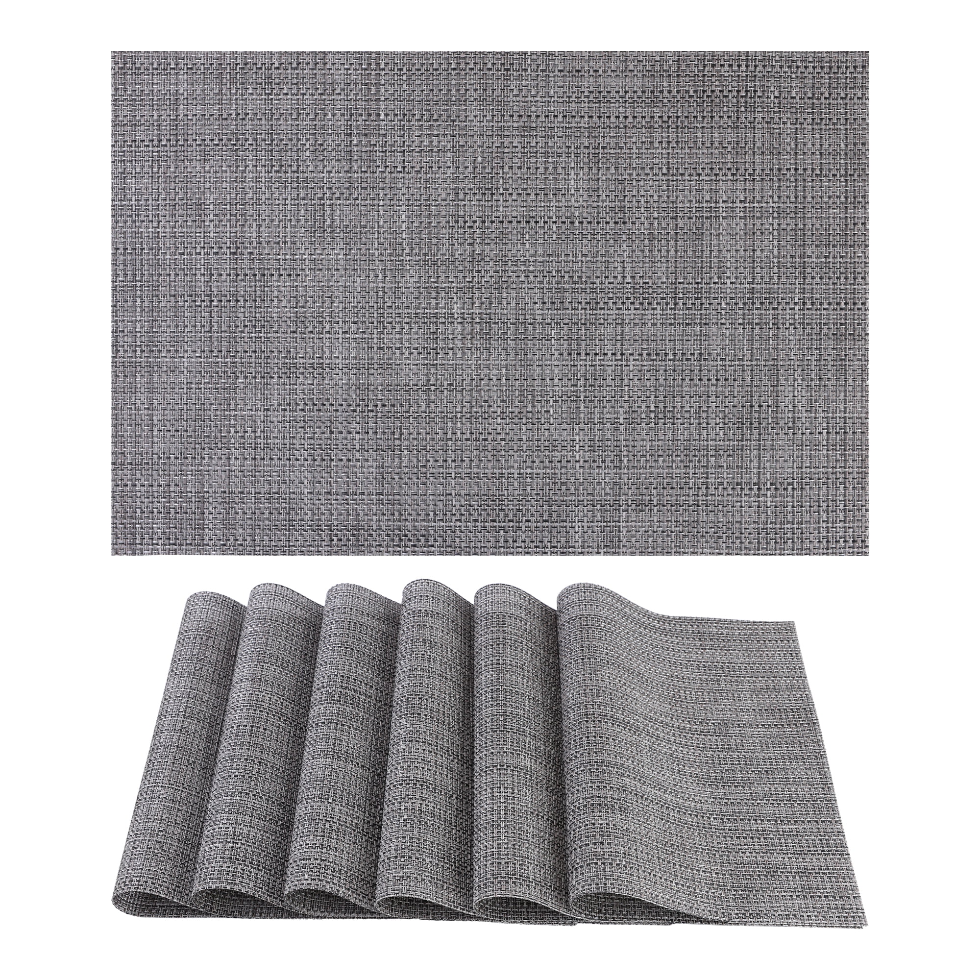 Unique Bargains Set of 6 Polyvinyl Chloride Solid Placemats Brown-Silver 18*12in