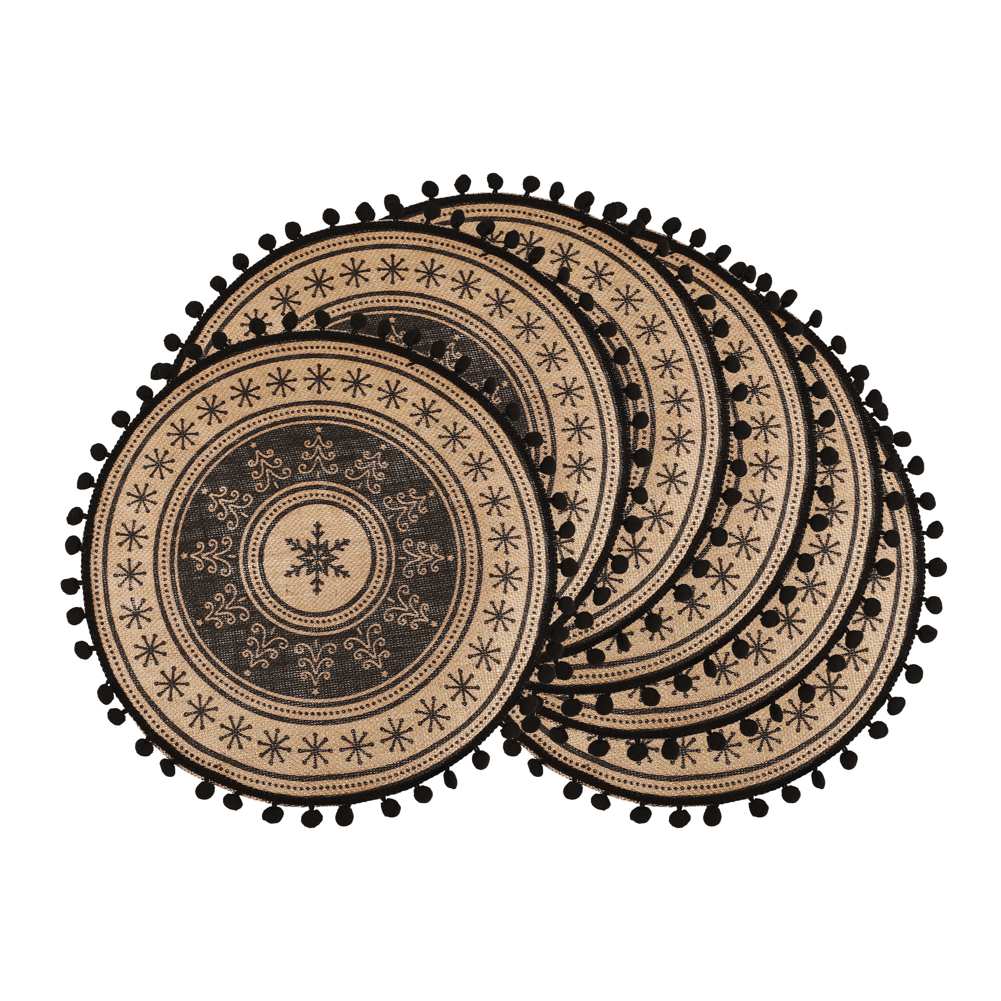 Unique Bargains Set of 6 Round Farmhouse Placemats for Dining Table Decor Black