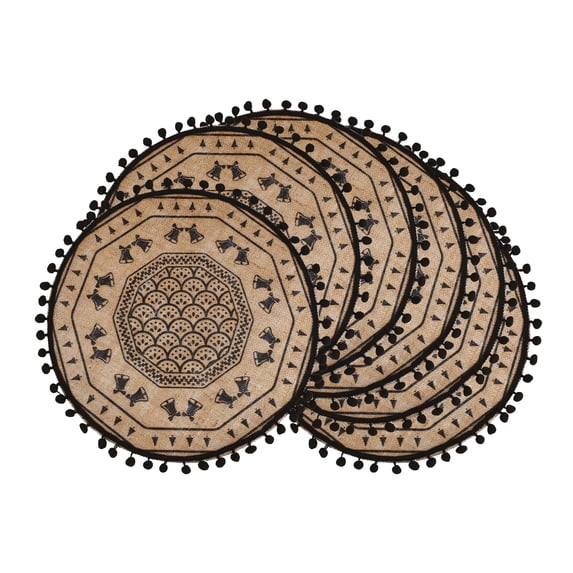 Unique Bargains Set of 6 Round Farmhouse Placemats for Dining Table Decor Brown