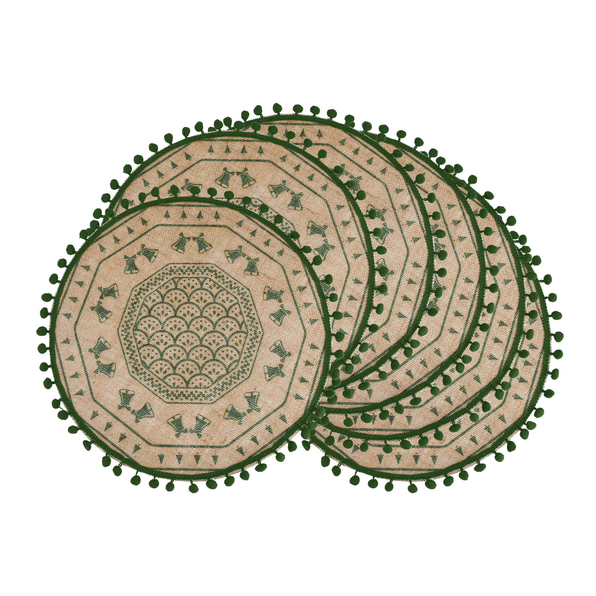 Unique Bargains Set of 6 Round Farmhouse Placemats for Dining Table Decor Green