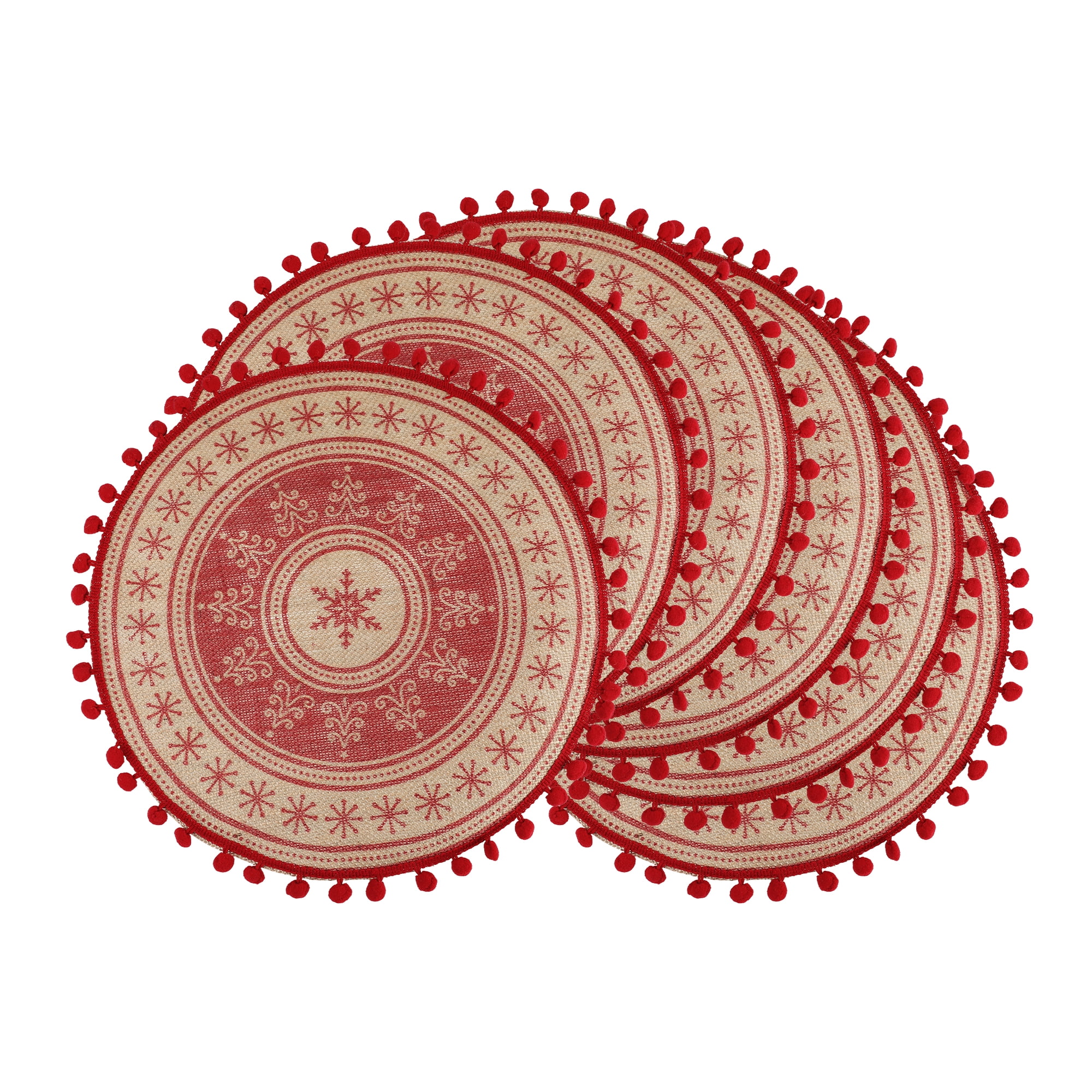 Unique Bargains Set of 6 Round Farmhouse Placemats for Dining Table Decor Red