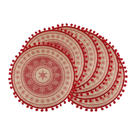 Unique Bargains Set of 6 Round Farmhouse Placemats for Dining Table Decor Red