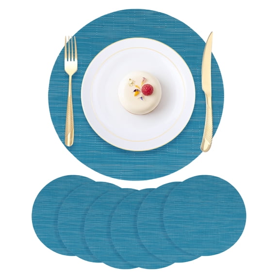 Unique Bargains Set of 6 Round Placemats for Kitchen Dining Table Decor Blue