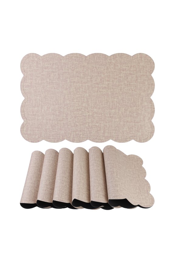 Set of 6 Ruffle Placemats for Kitchen Dining Table Decor Beige
