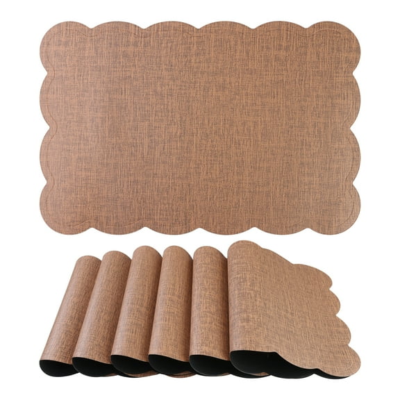 Unique Bargains Set of 6 Ruffle Placemats for Kitchen Dining Table Decor Dark Curry
