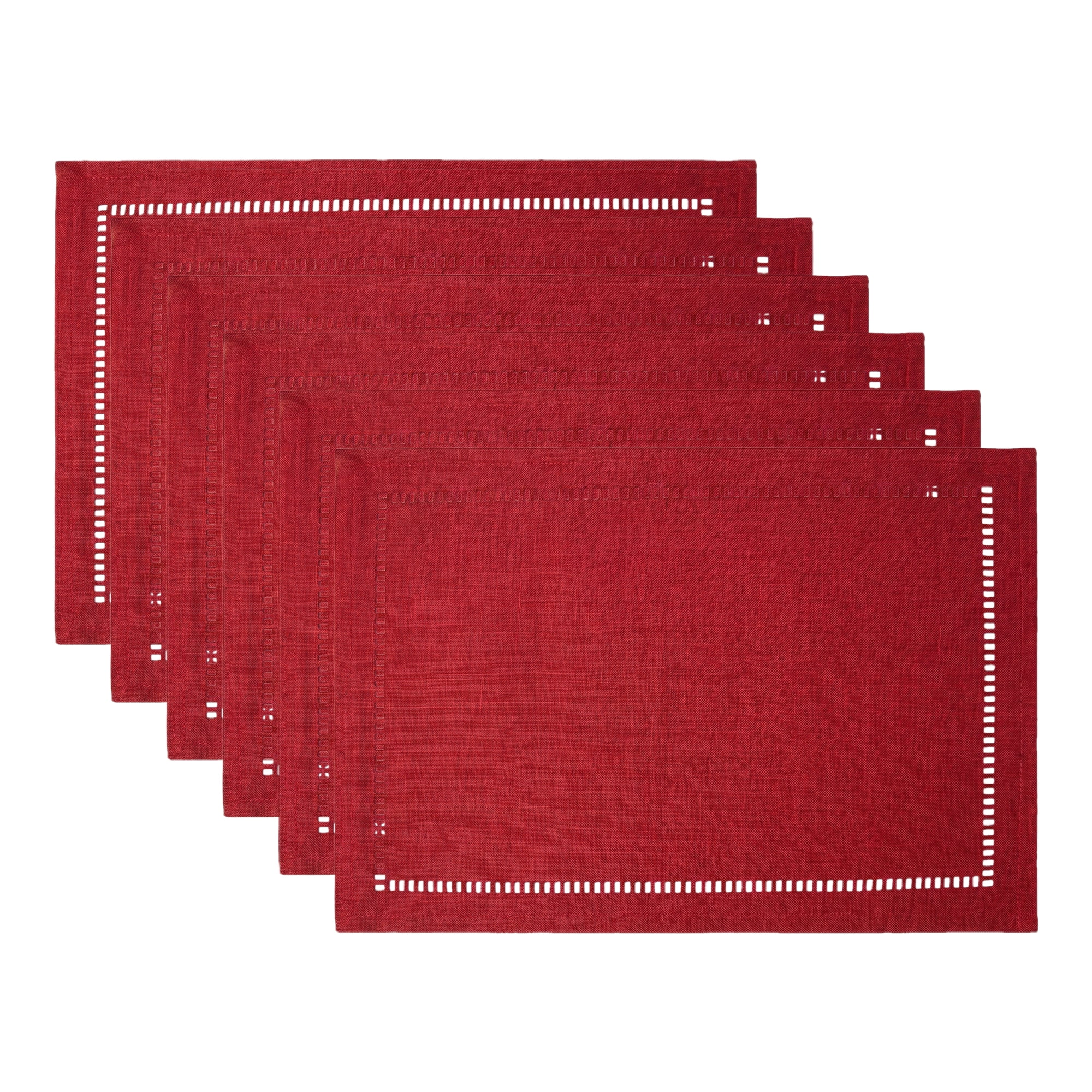 Unique Bargains Set of 6 Rustic Polyesterl Placemats for Dining Table Decor Red 18"x12"
