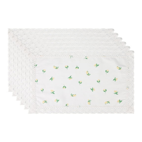 Unique Bargains Set of 6 Rustic Washable Table Mat Placemats with Lace Trim Beige