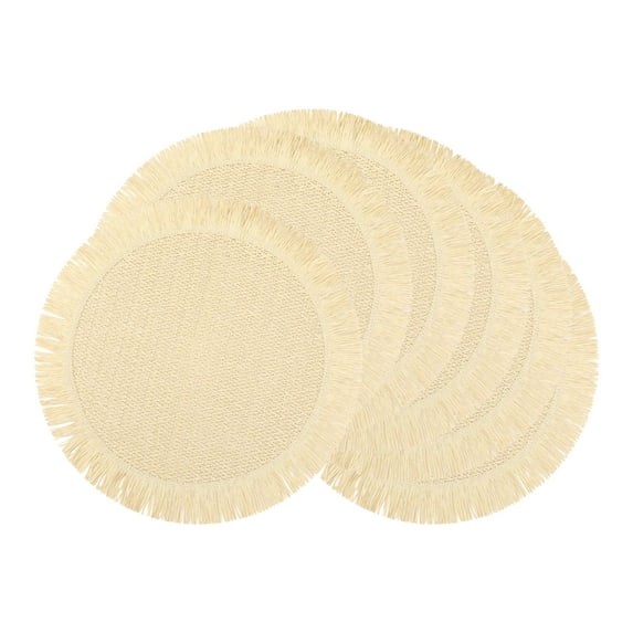 Unique Bargains Set of 6 Rustic Woven Placemats for Dining Table Decor Beige