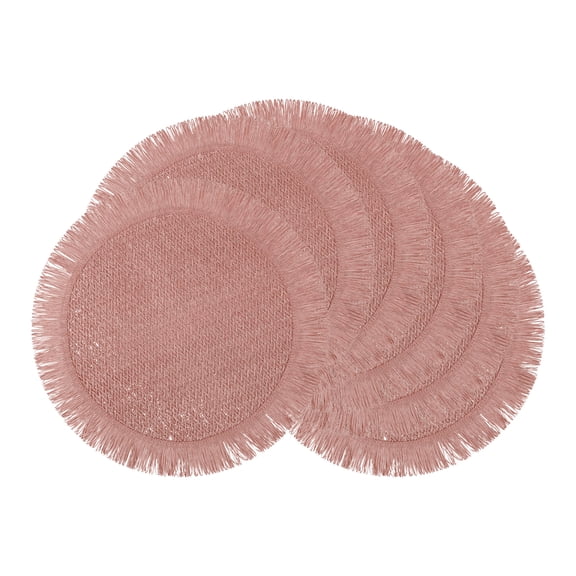 Unique Bargains Set of 6 Rustic Woven Placemats for Dining Table Decor Pink