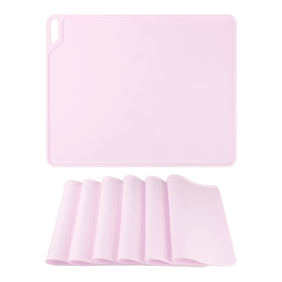 Unique Bargains Set of 6 Silicone Placemats for Kitchen Dining Table Decor Pink