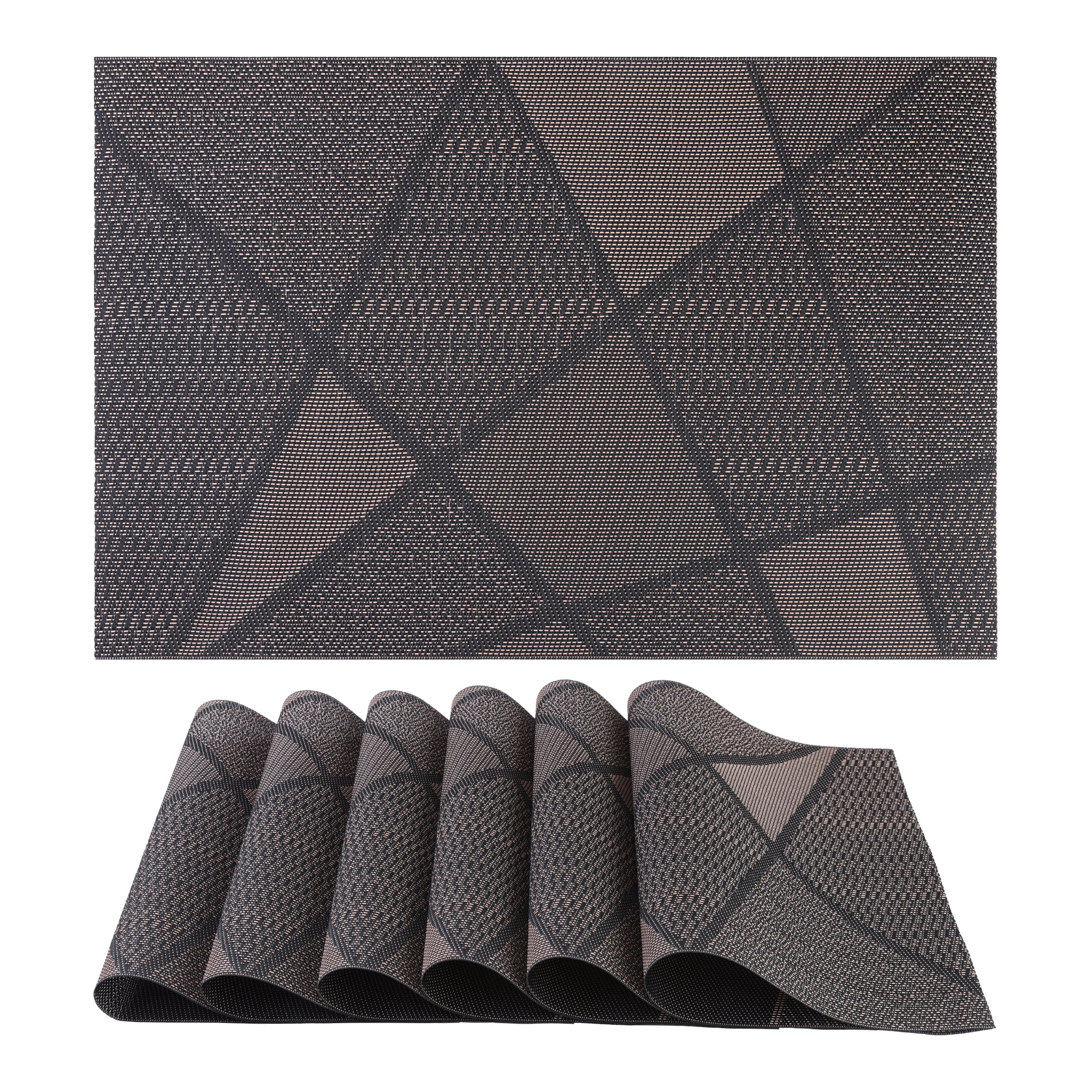 Unique Bargains Set of 6 Solid Design Placemats for Kitchen Dining Table Decor Black