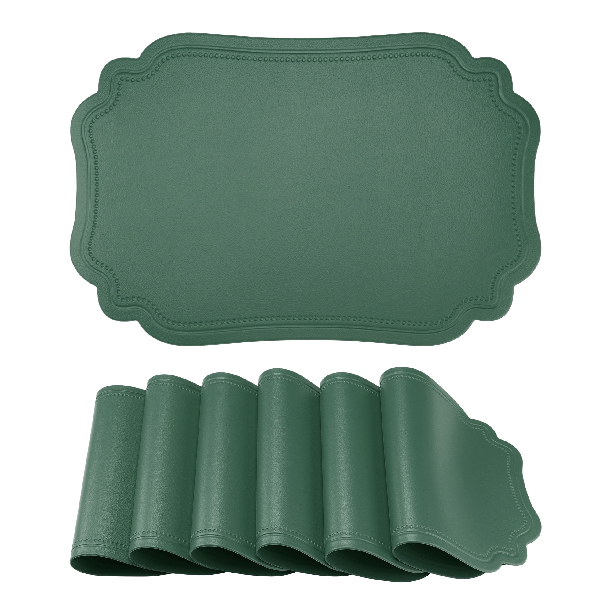 Unique Bargains Set of 6 Solid Placemats Leather Placemats for Kitchen Dining Green