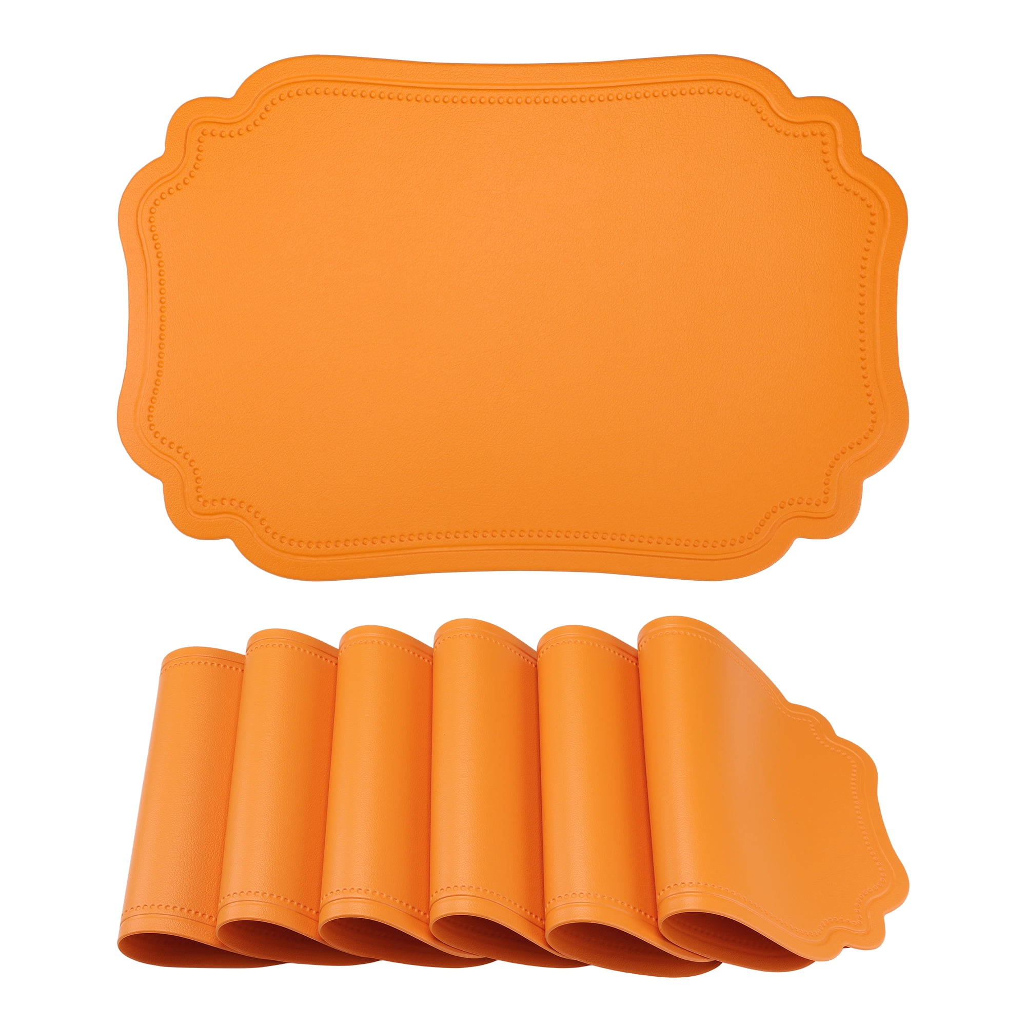 Unique Bargains Set of 6 Solid Placemats Leather Placemats for Kitchen Dining Orange