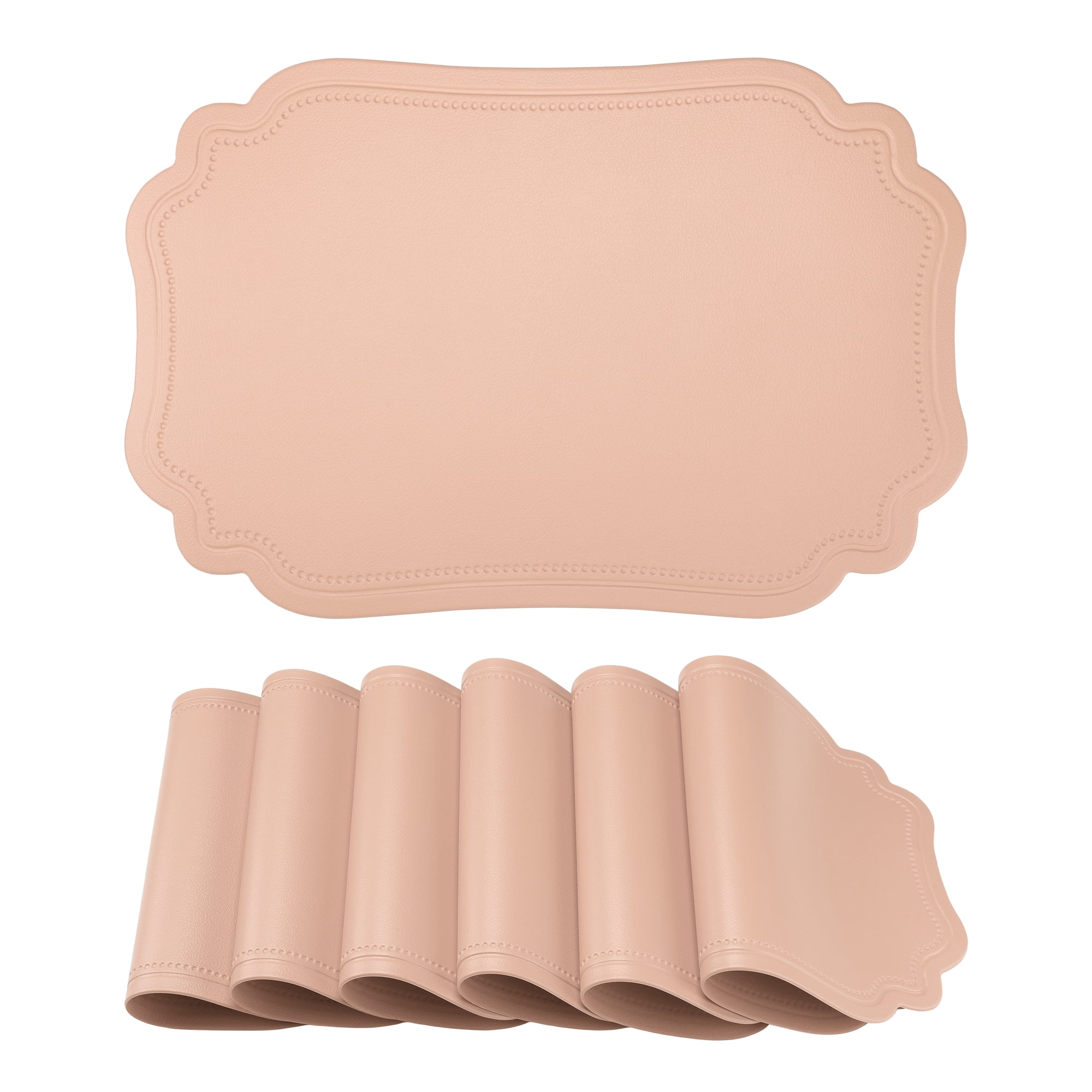 Unique Bargains Set of 6 Solid Placemats Leather Placemats for Kitchen Dining Pink