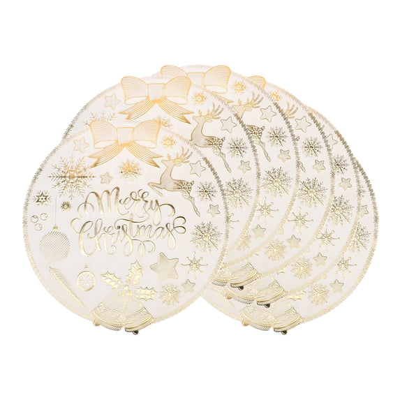 Unique Bargains Set of 6 Washable Kitchen Table Placemats for Holiday Dining Gold