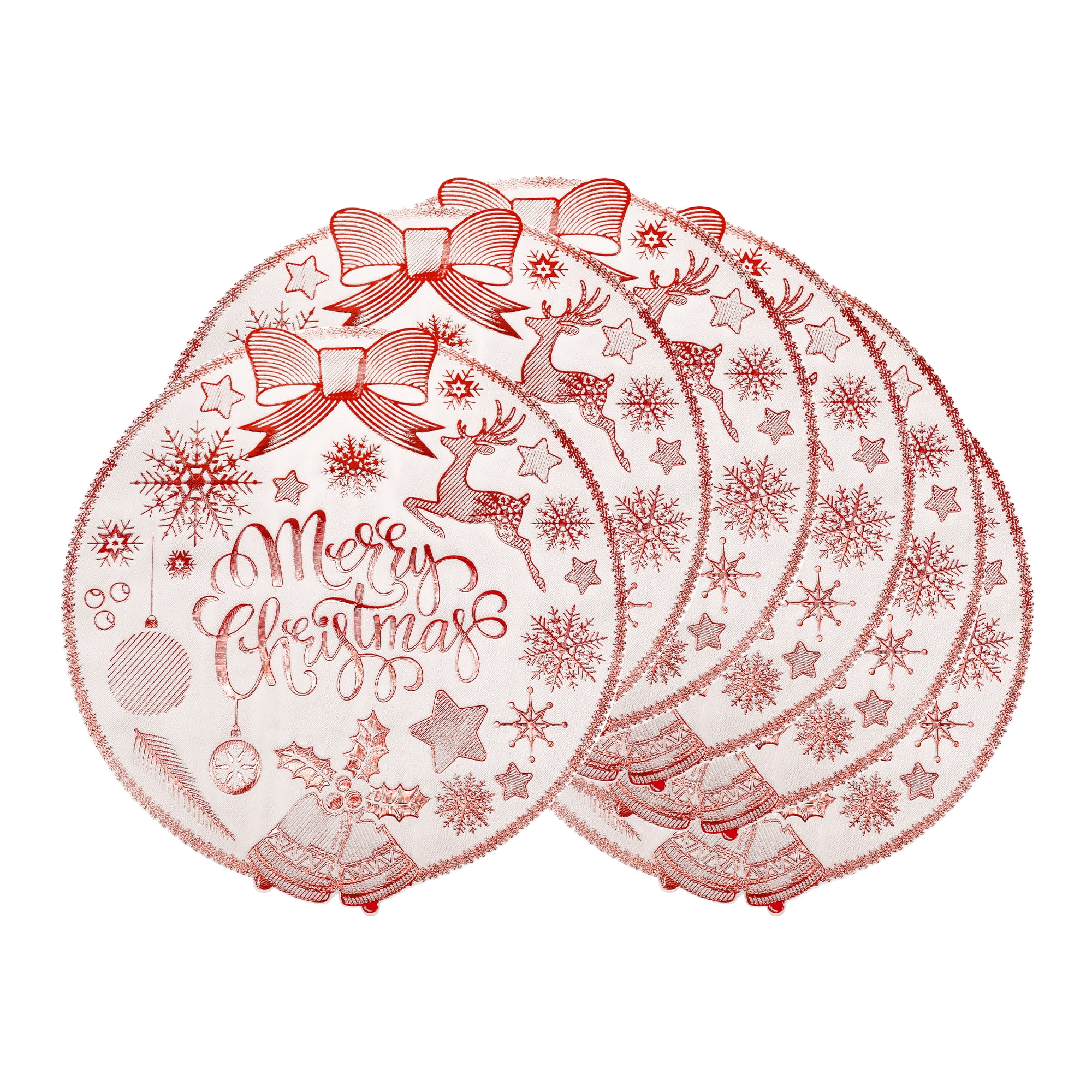 Unique Bargains Set of 6 Washable Kitchen Table Placemats for Holiday Dining Red