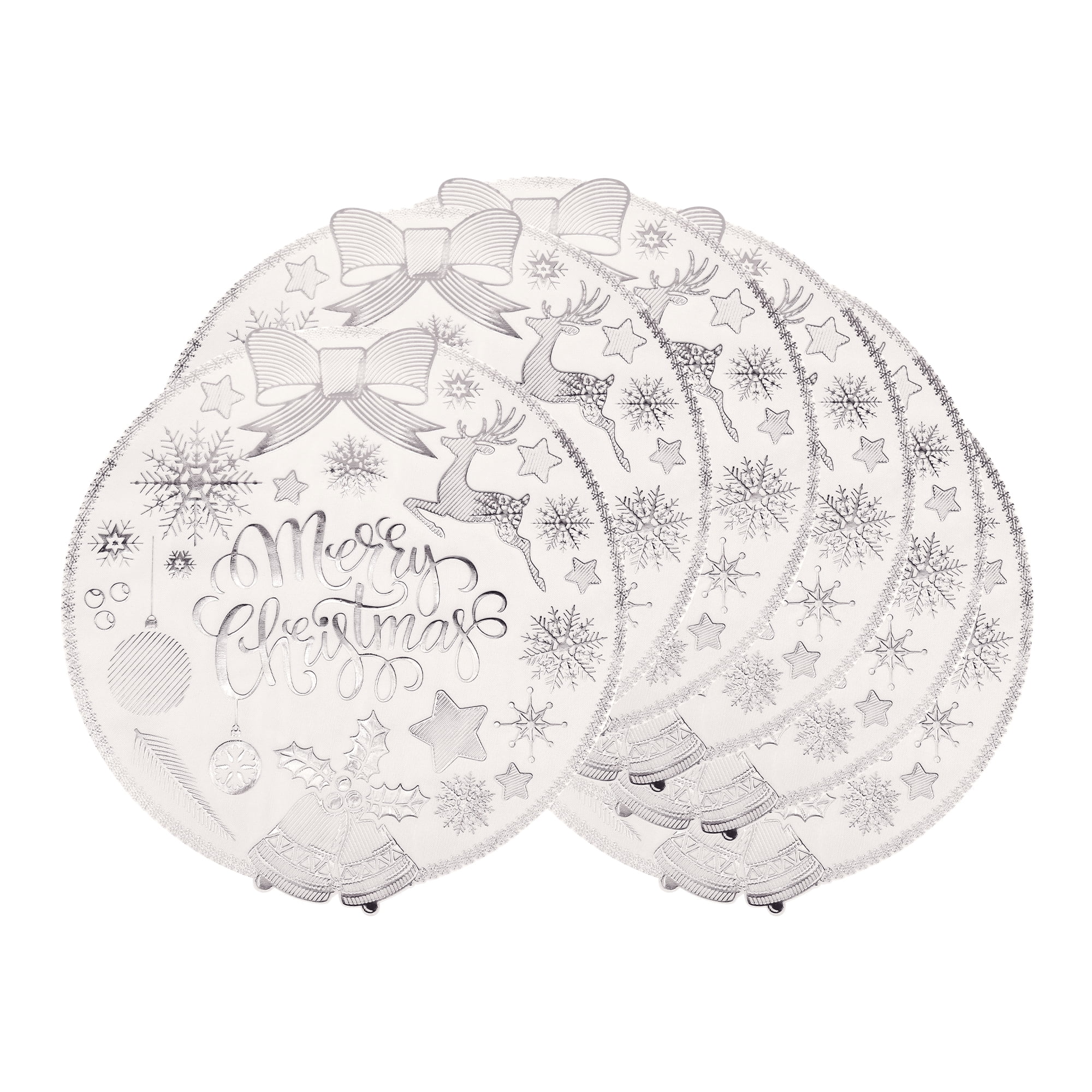 Unique Bargains Set of 6 Washable Kitchen Table Placemats for Holiday Dining Silver