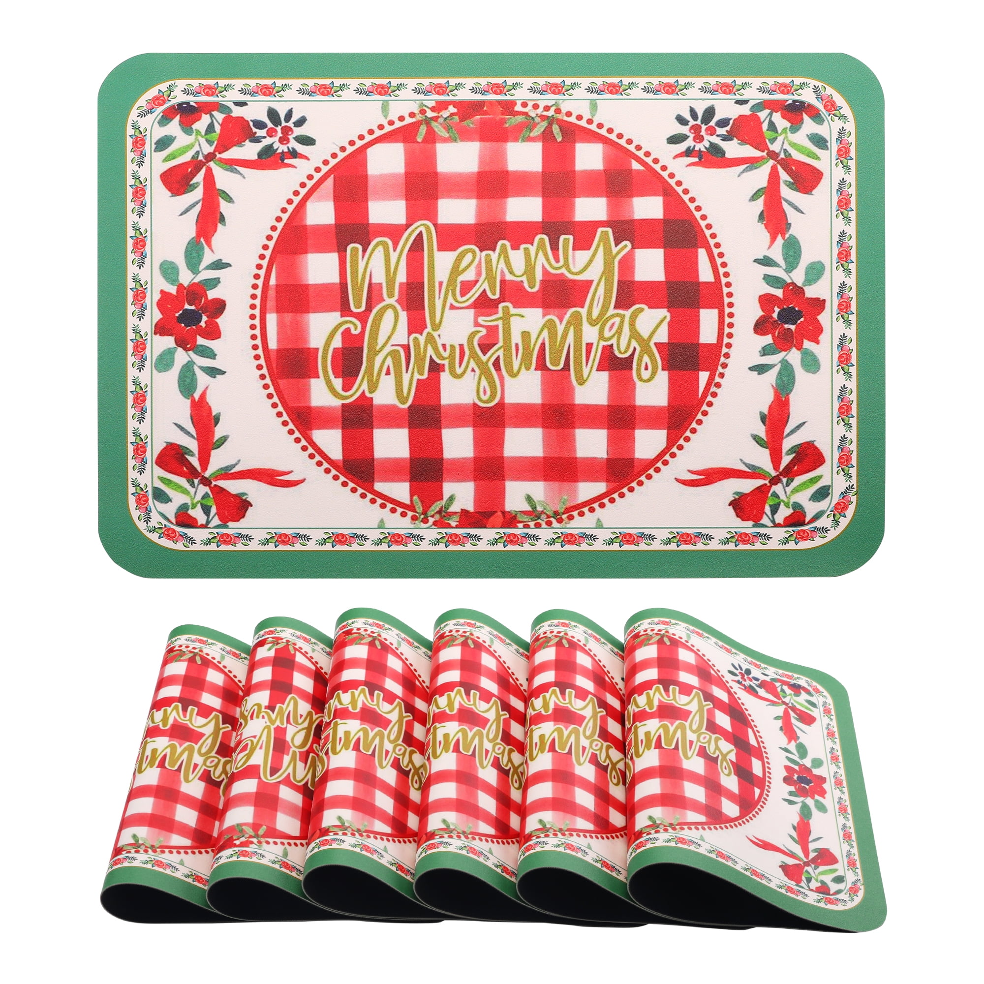 Unique Bargains Set of 6 Washable Leather Placemats Kitchen Table Mat Red/Green