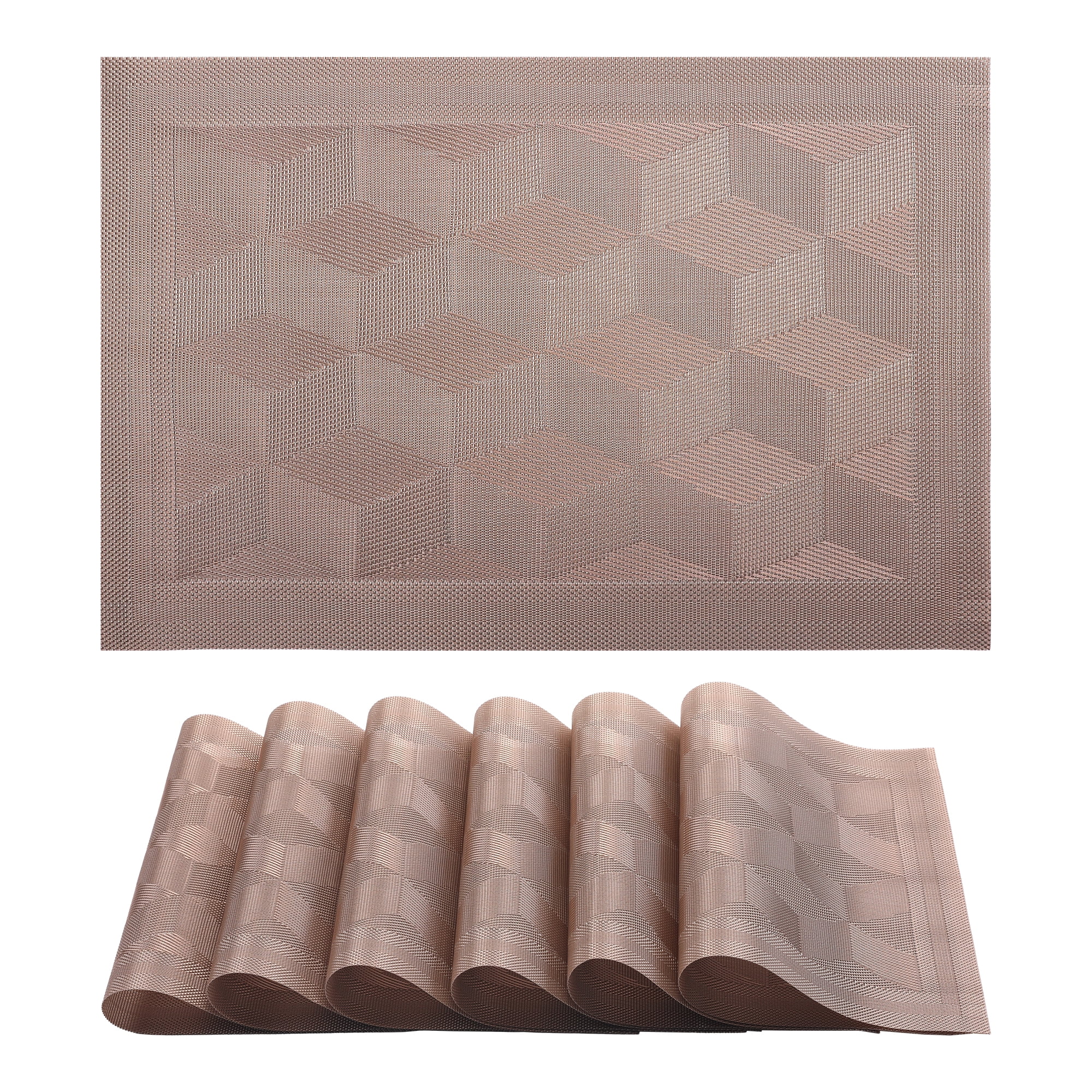 Unique Bargains Set of 6 Washable Plastic Placemats Kitchen Mat Rose Gold