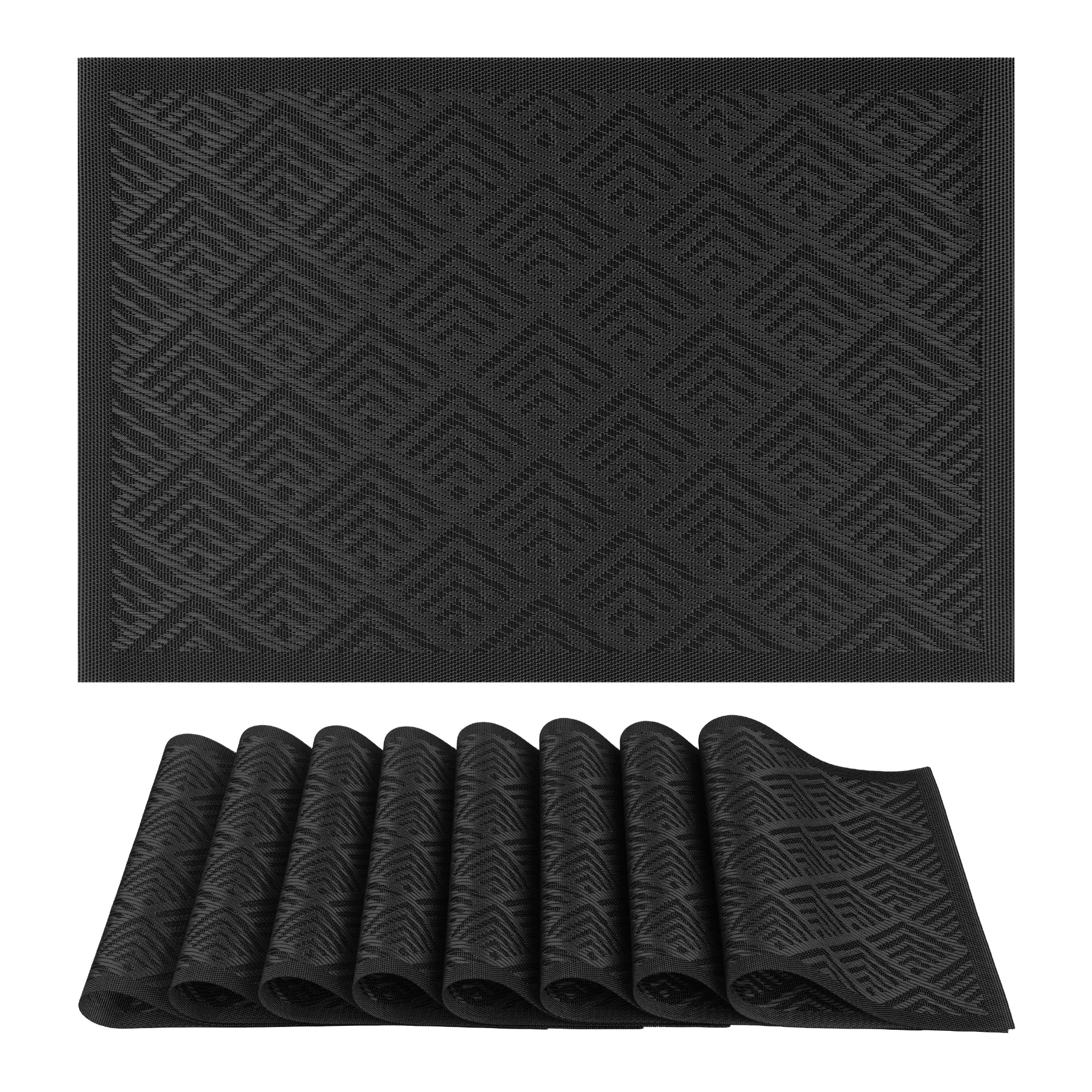 Unique Bargains Set of 6 Washable Plastic Placemats for Dining Table Decor Black