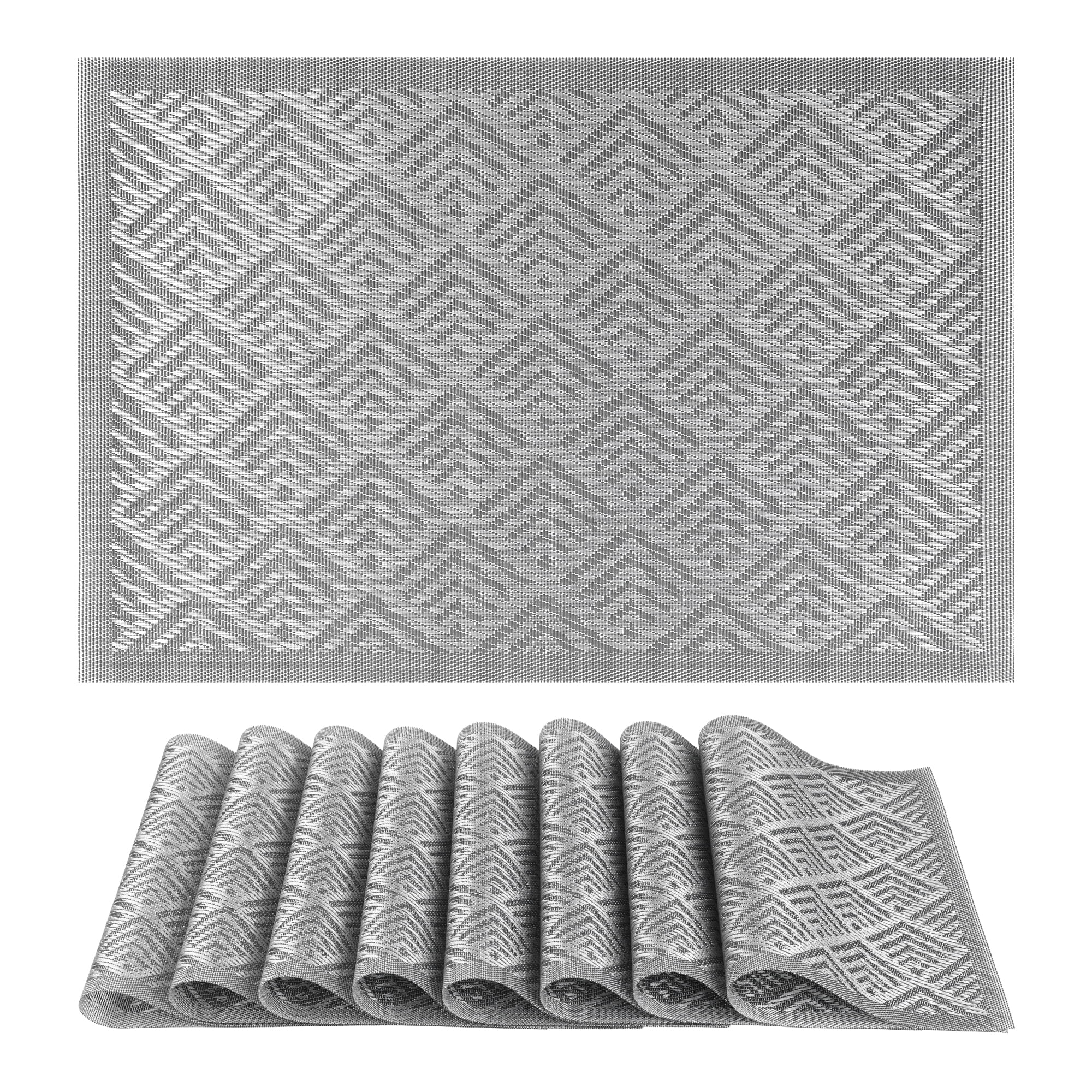 Unique Bargains Set of 6 Washable Plastic Placemats for Dining Table Decor Gray