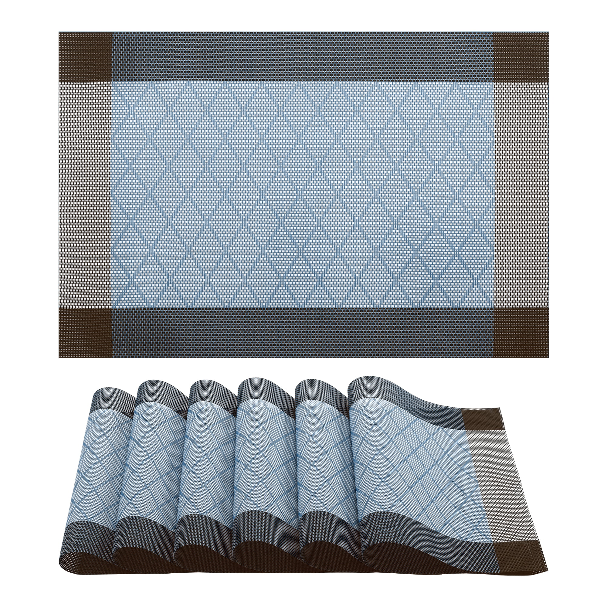 Unique Bargains Set of 6 Washable Plastic Placemats for Dining Table Indoor Dark Blue