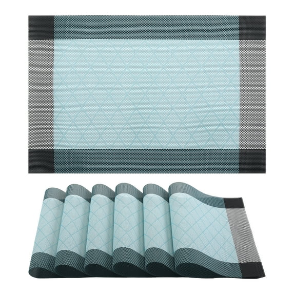 Unique Bargains Set of 6 Washable Plastic Placemats for Dining Table Indoor Turquoise