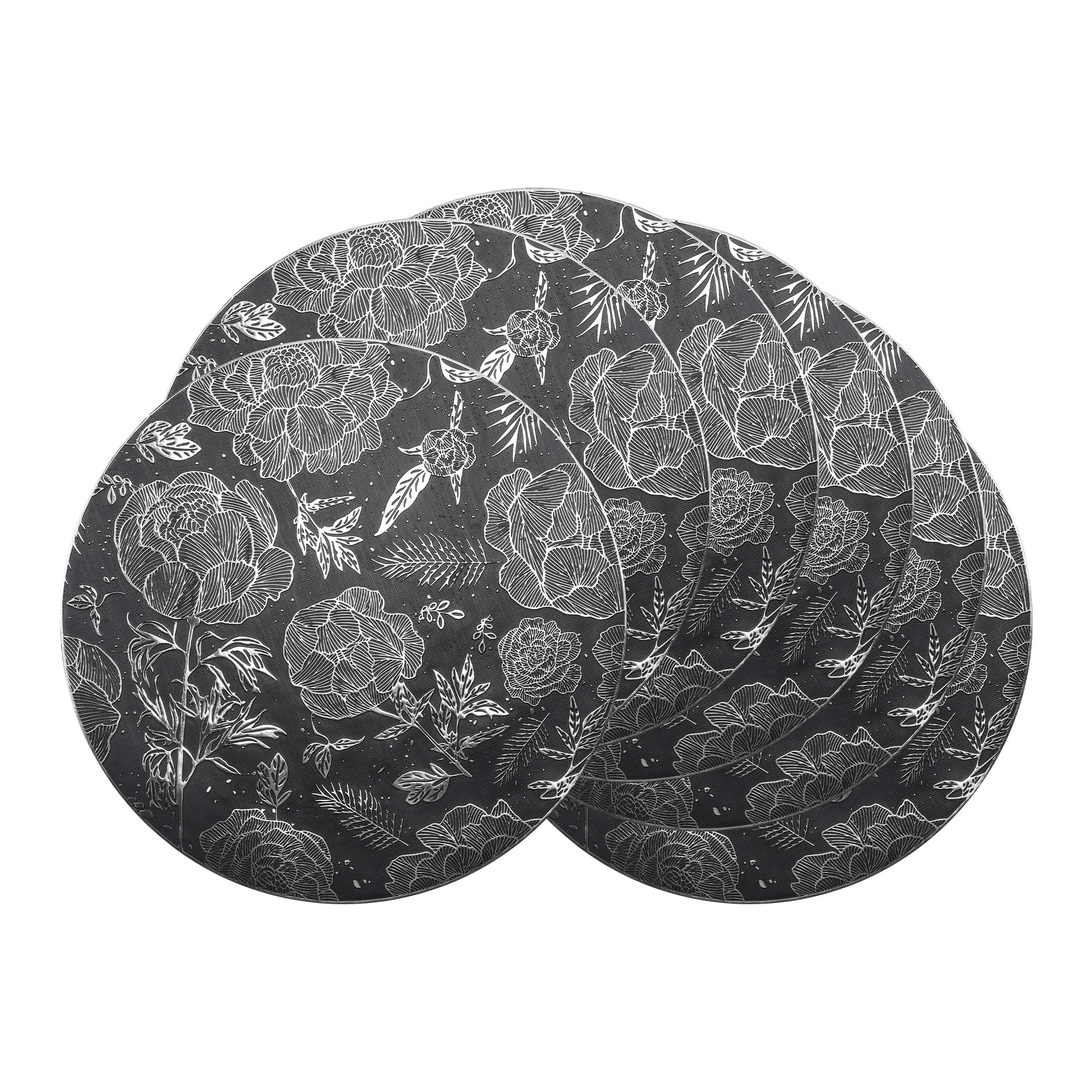 Unique Bargains Set of 6 Wipeable Plastic Placemats for Kitchen Dining Table Black-Silver