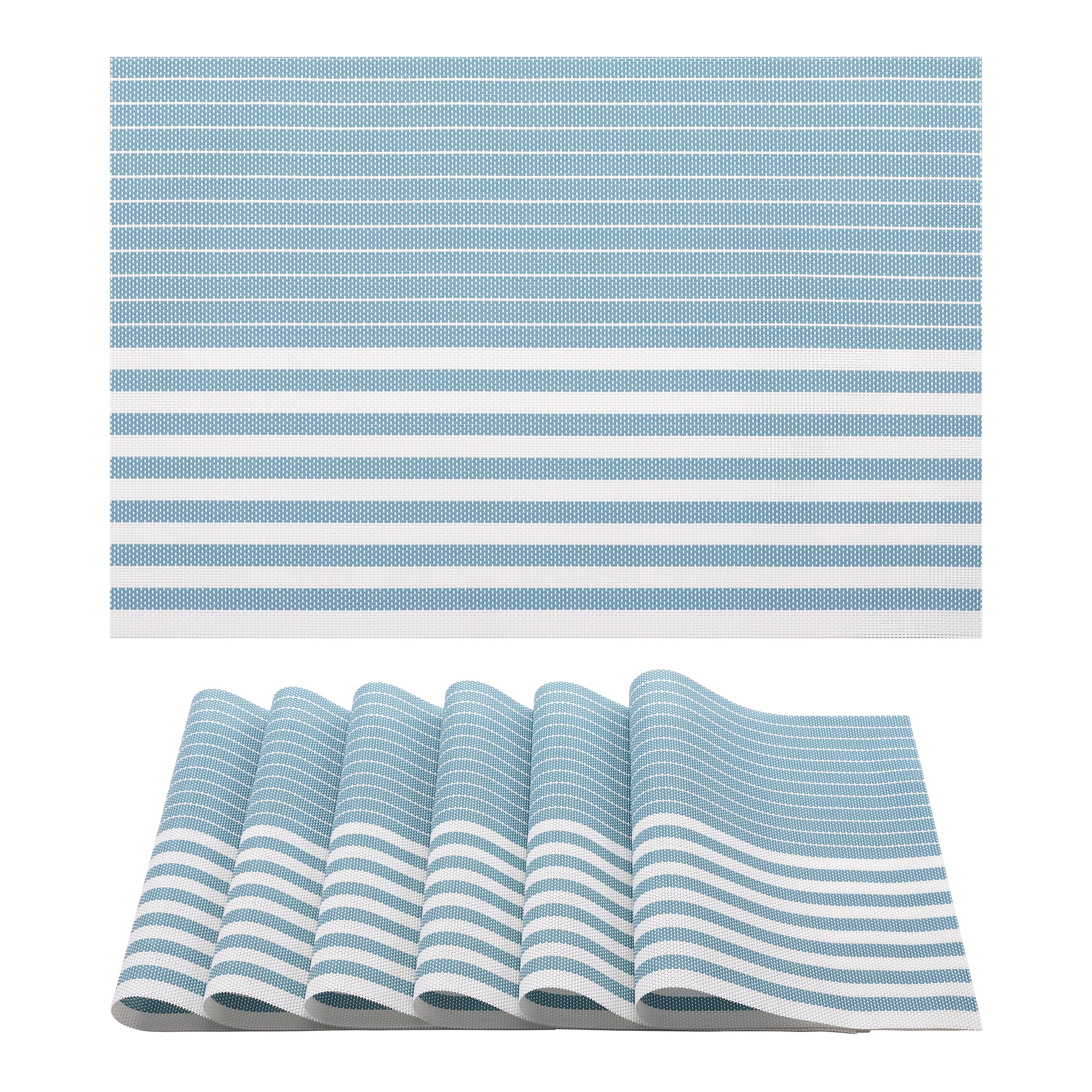Unique Bargains Set of 6 Wipeable Plastic Placemats for Kitchen Dining Table Sky Blue