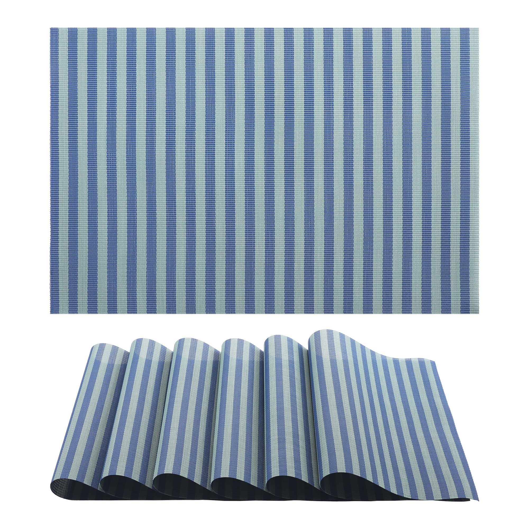 Unique Bargains Set of 6 Woven Placemats Washable Kitchen Mat Blue