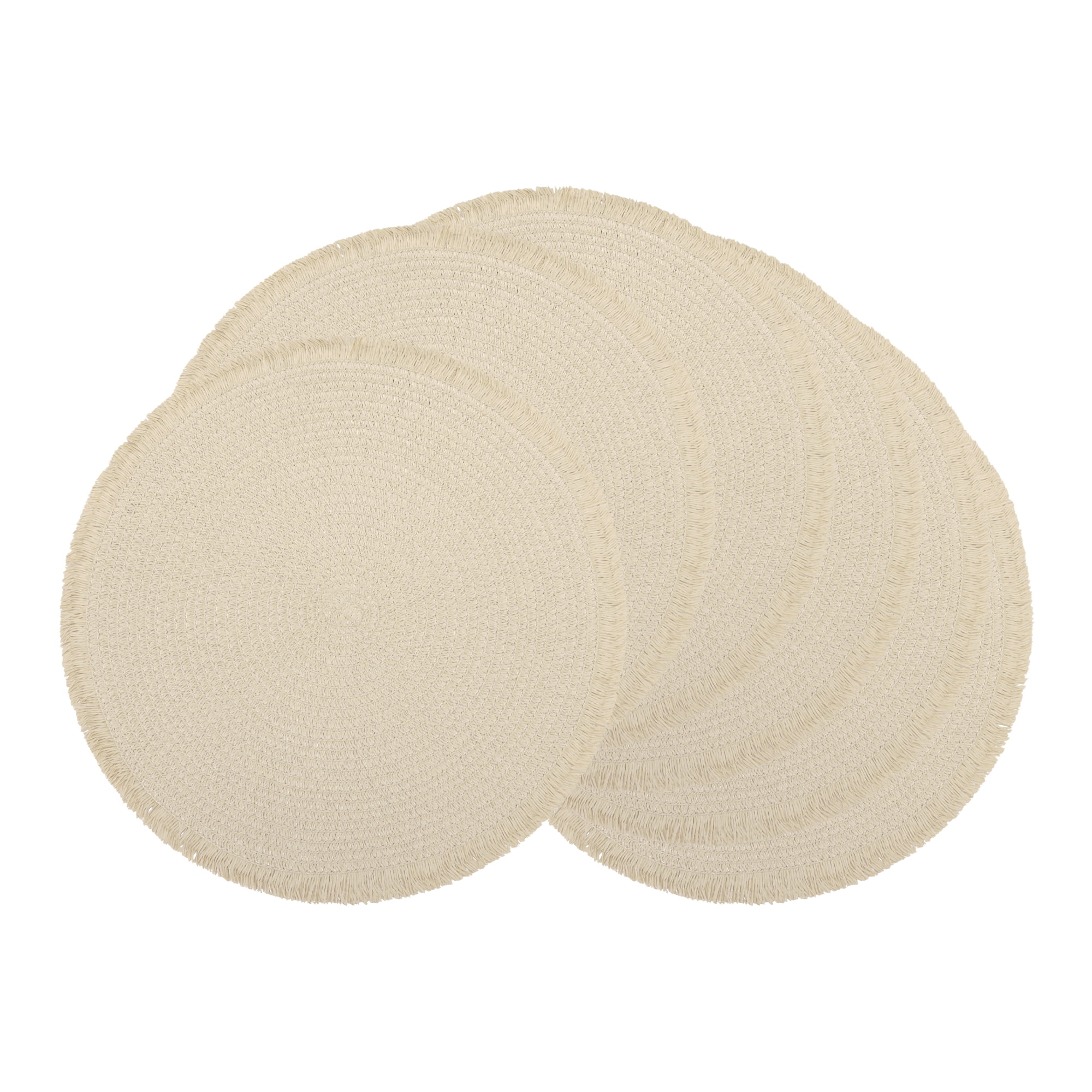 Unique Bargains Set of 6 Woven Placemats for Kitchen Use Beige 15x15inch